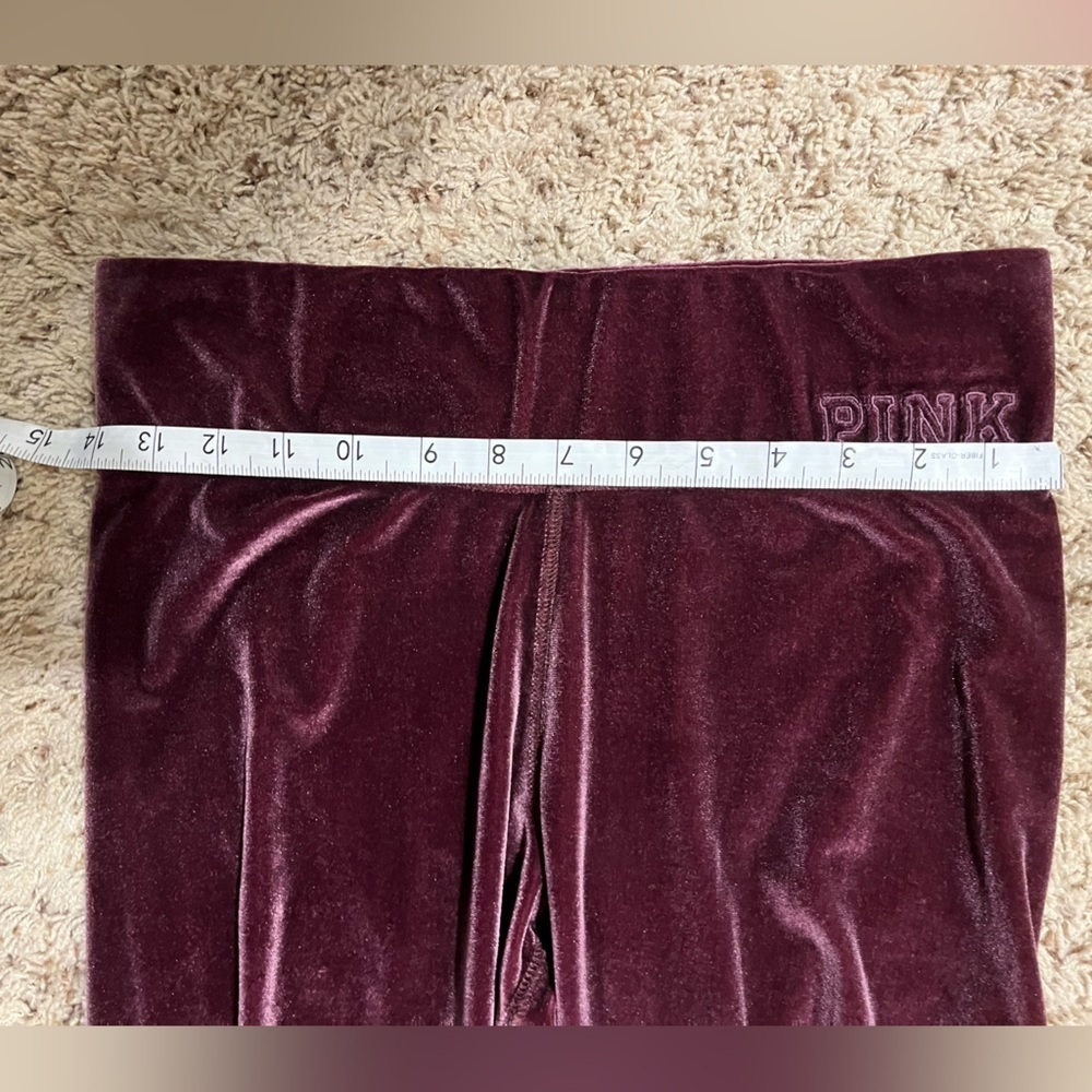 Victorias Secret PINK dark mauve crushed Velvet Velour Logo Leggings size M - Picture 3 of 6